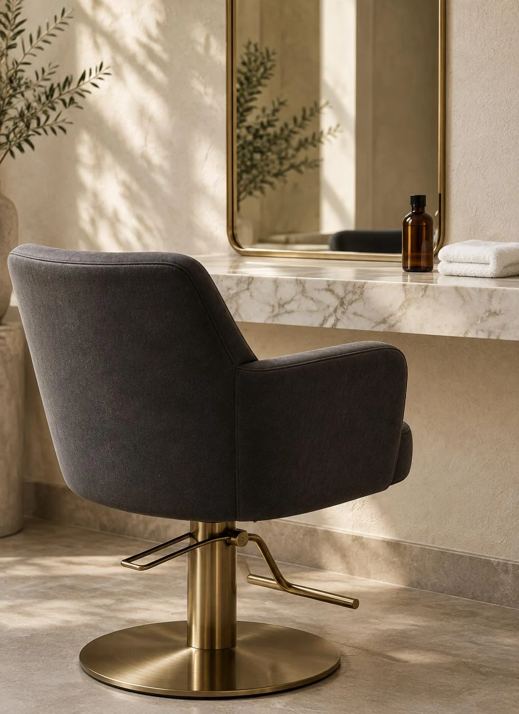 Editorial illustration of a quiet salon chair and mirror